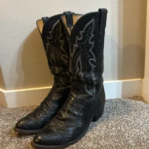 Lucchese 1883 Men’s Ostrich Leg Skin Boots SZ 9 2E style N1120 black leather LUX
