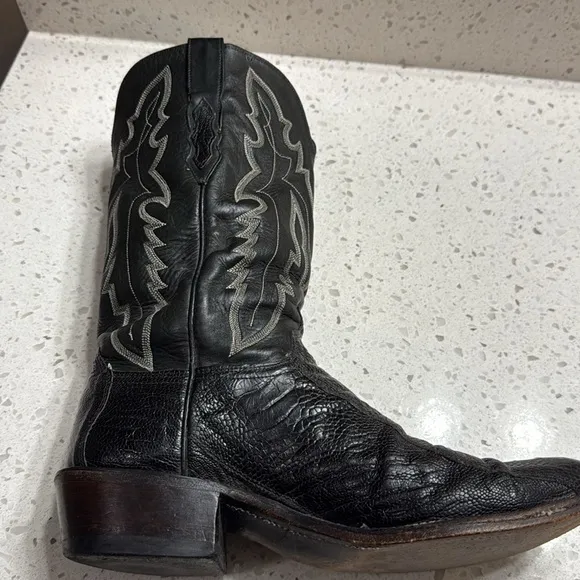 Lucchese 1883 Men’s Ostrich Leg Skin Boots SZ 9 2E style N1120 black leather LUX