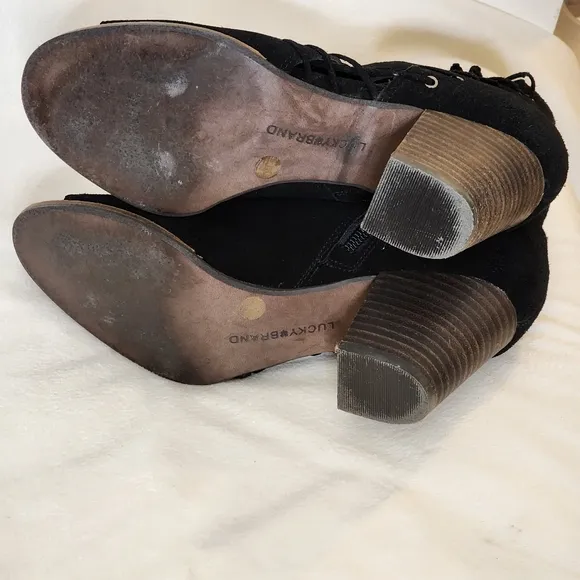 Lucky Brand Hartlee Brindle Heels Suede Lace Tie Ankle Boots Bootie Bohemian