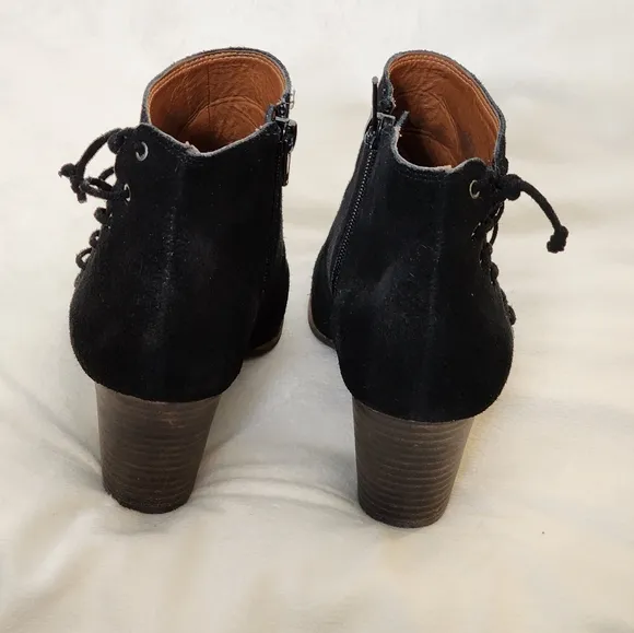 Lucky Brand Hartlee Brindle Heels Suede Lace Tie Ankle Boots Bootie Bohemian