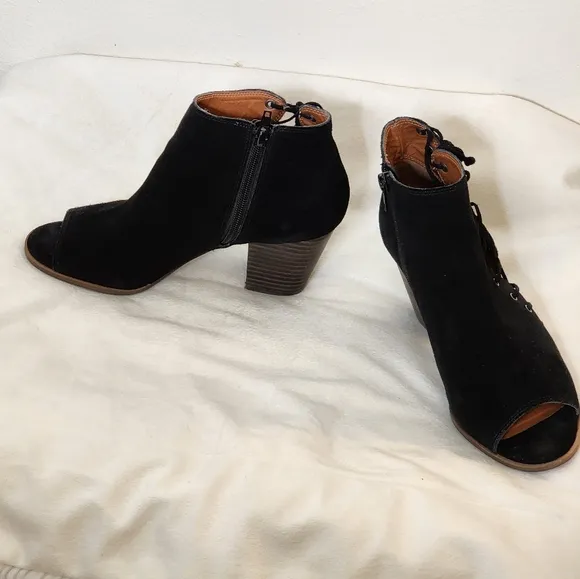 Lucky Brand Hartlee Brindle Heels Suede Lace Tie Ankle Boots Bootie Bohemian