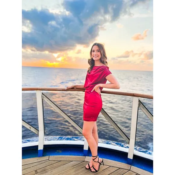 Lulus Burgundy Satin Boat Neck Mini Dress