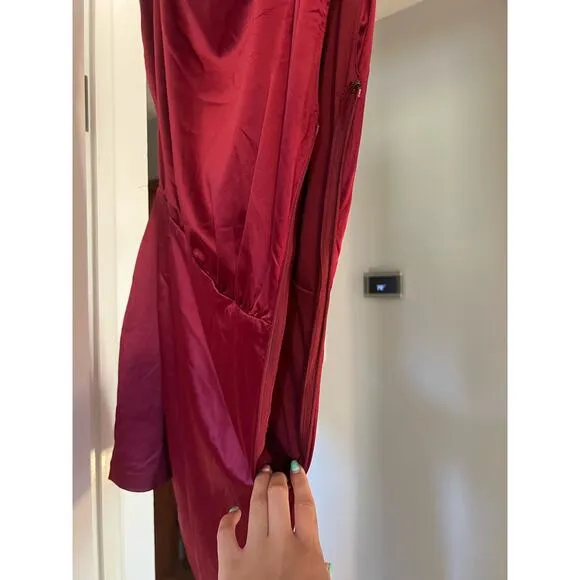 Lulus Burgundy Satin Boat Neck Mini Dress