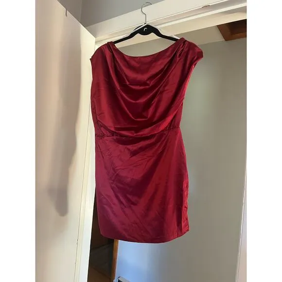 Lulus Burgundy Satin Boat Neck Mini Dress