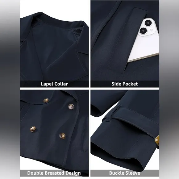 luvamia Croped Trench Coat Double Breasted Notched Lapel Casual Loose Fit Jacket