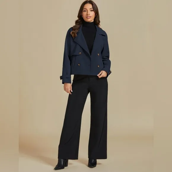 luvamia Croped Trench Coat Double Breasted Notched Lapel Casual Loose Fit Jacket