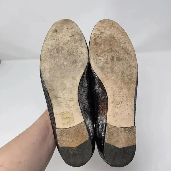 M. Gemi Black Metallic Silver Ballet Flat Shoes