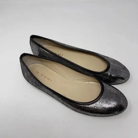 M. Gemi Black Metallic Silver Ballet Flat Shoes