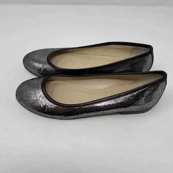 M. Gemi Black Metallic Silver Ballet Flat Shoes