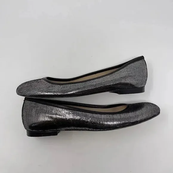 M. Gemi Black Metallic Silver Ballet Flat Shoes