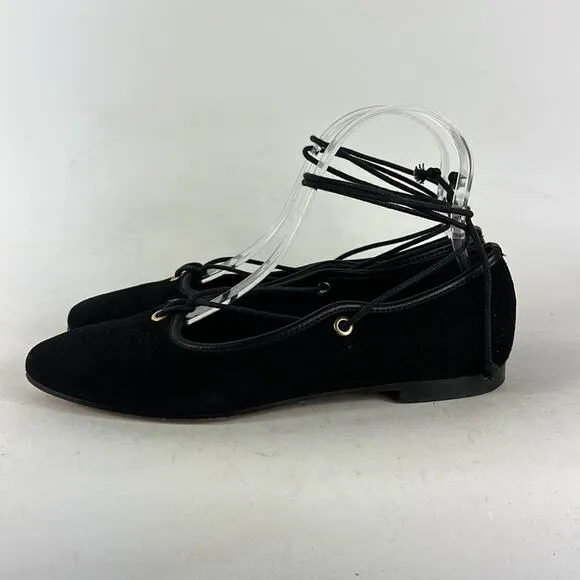 M. Gemi The Odina flat women’s 6 black suede ankle strap round toe ballet