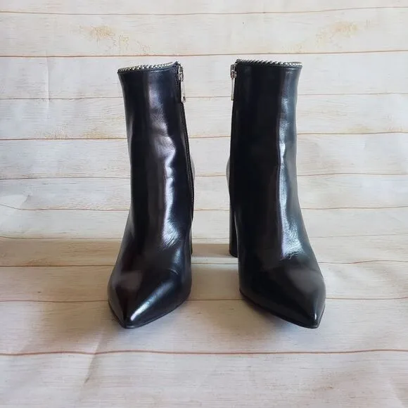 MA &amp; LO Italy Leather Pointy Toe Block Heels Ankle Boots Booties Black Size 39