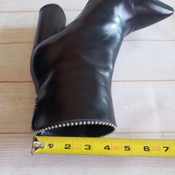 MA &amp; LO Italy Leather Pointy Toe Block Heels Ankle Boots Booties Black Size 39