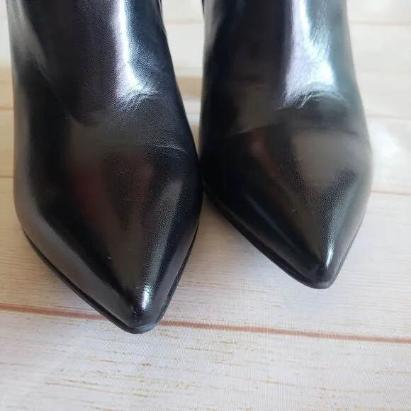 MA &amp; LO Italy Leather Pointy Toe Block Heels Ankle Boots Booties Black Size 39