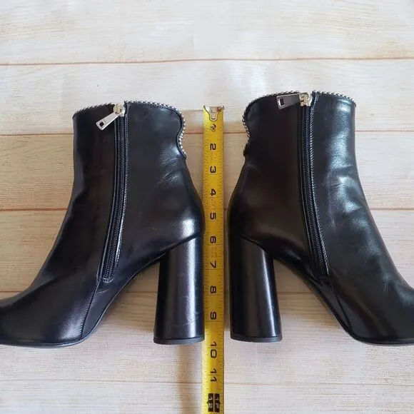 MA &amp; LO Italy Leather Pointy Toe Block Heels Ankle Boots Booties Black Size 39