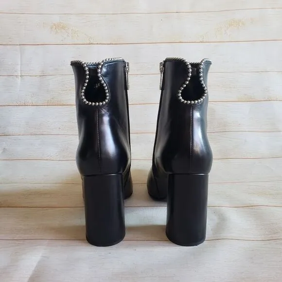MA &amp; LO Italy Leather Pointy Toe Block Heels Ankle Boots Booties Black Size 39