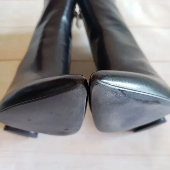 MA &amp; LO Italy Leather Pointy Toe Block Heels Ankle Boots Booties Black Size 39