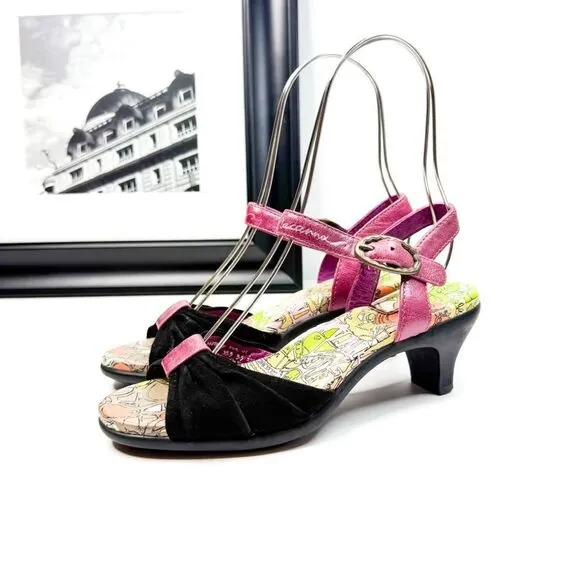 Macanna Italy Pink &amp; Black Leather Heels - Size 5.5 - Vintage Chic!
