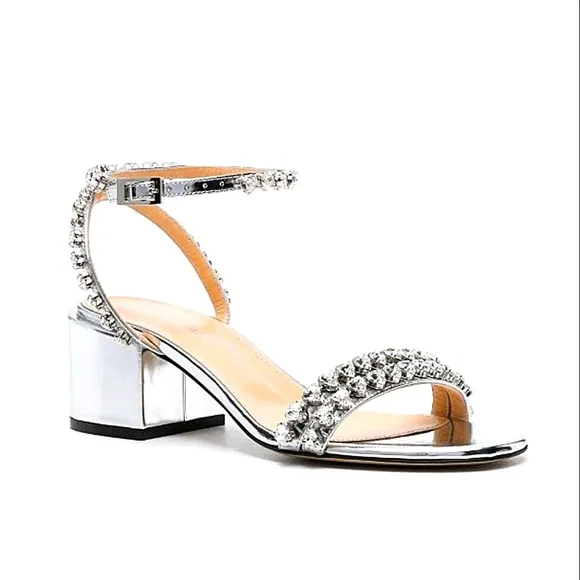 Mach &amp; Mach NEW Silver Ankle Strap Heels Shoes Size 37 7