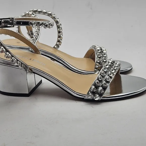 Mach &amp; Mach NEW Silver Ankle Strap Heels Shoes Size 37 7