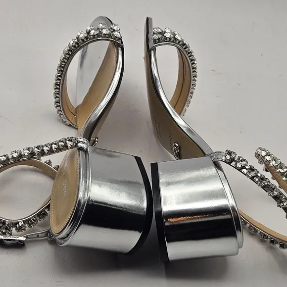 Mach &amp; Mach NEW Silver Ankle Strap Heels Shoes Size 37 7