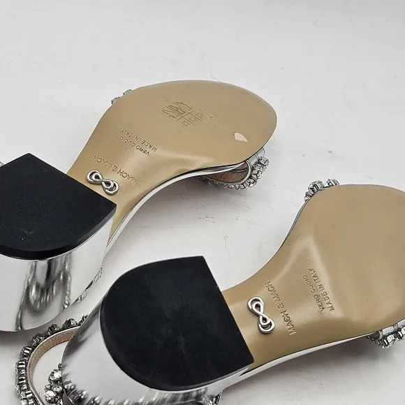 Mach &amp; Mach NEW Silver Ankle Strap Heels Shoes Size 37 7