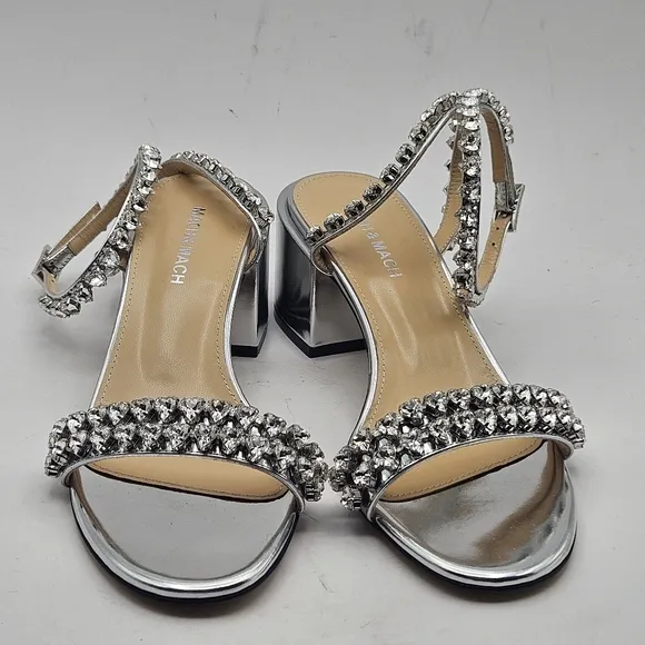Mach &amp; Mach NEW Silver Ankle Strap Heels Shoes Size 37 7
