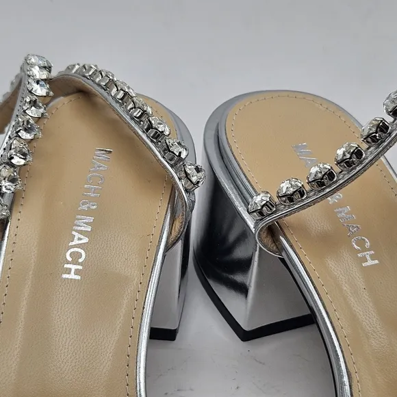 Mach &amp; Mach NEW Silver Ankle Strap Heels Shoes Size 37 7