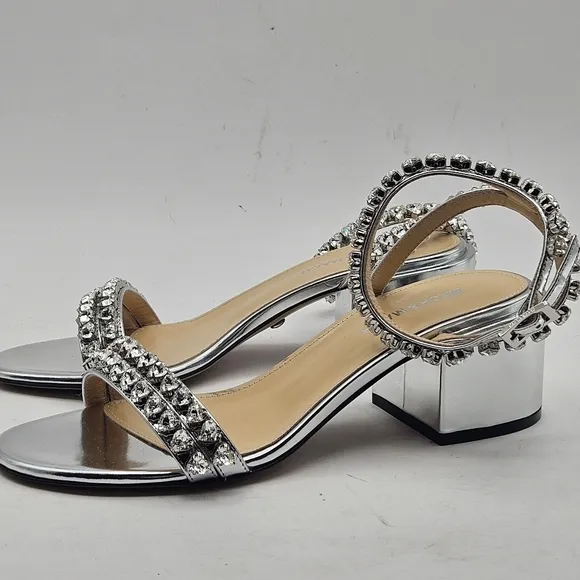 Mach &amp; Mach NEW Silver Ankle Strap Heels Shoes Size 37 7