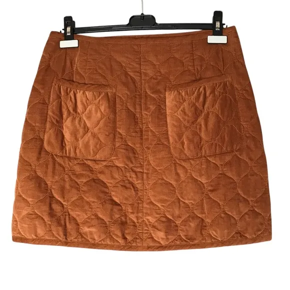 Madewell Corduroy Quilted Mini Skirt Warm Coffee Wrap Buttons Cord Women's 10