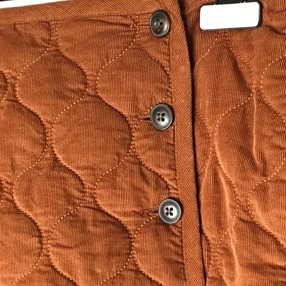 Madewell Corduroy Quilted Mini Skirt Warm Coffee Wrap Buttons Cord Women's 10