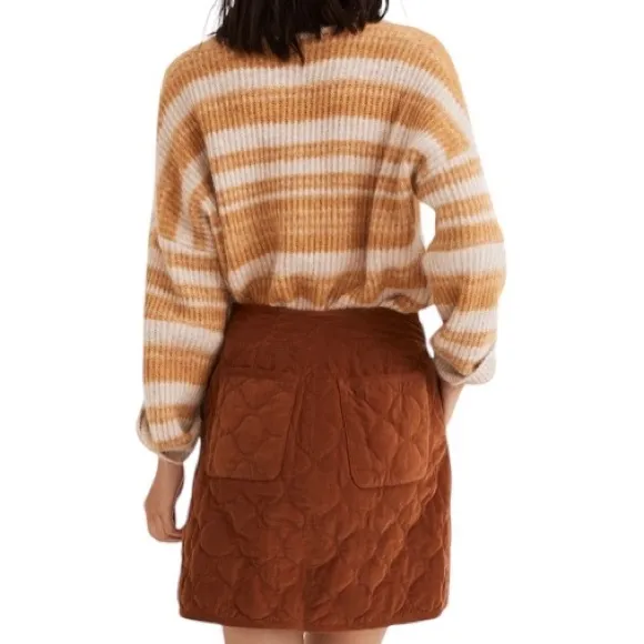 Madewell Corduroy Quilted Mini Skirt Warm Coffee Wrap Buttons Cord Women's 10