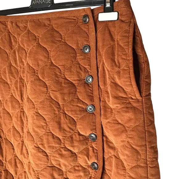 Madewell Corduroy Quilted Mini Skirt Warm Coffee Wrap Buttons Cord Women's 10