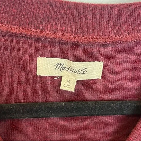 Madewell Long Sleeve Henley Midi Sweater Dress in Heather Rusted Red size Medium