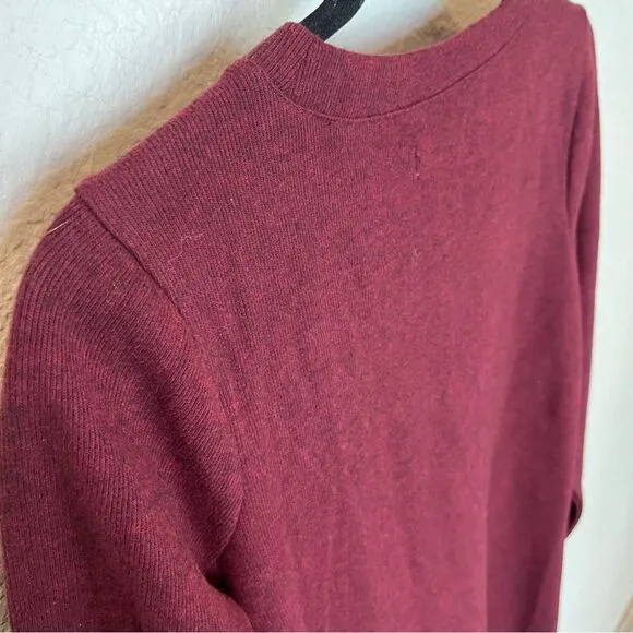 Madewell Long Sleeve Henley Midi Sweater Dress in Heather Rusted Red size Medium