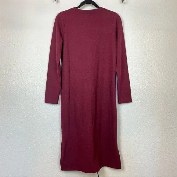 Madewell Long Sleeve Henley Midi Sweater Dress in Heather Rusted Red size Medium