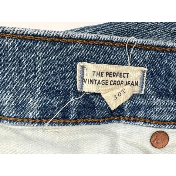 Madewell Perfect Vintage Crop Jean Women 30T Raw Hem 5-Pocket Denim Cotton Blue