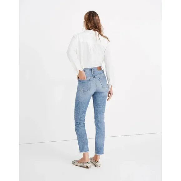 Madewell Perfect Vintage Crop Jean Women 30T Raw Hem 5-Pocket Denim Cotton Blue