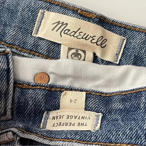 Madewell Perfect Vintage Jeans 24 High Rise Tapered Raw Hem Mom 90s Ainsworth