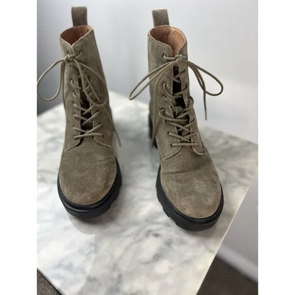 Madewell Shelton Lace-Up Boot Women 6 Suede Leather in Burnt Olive Combat Preppy