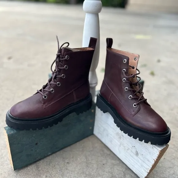 Madewell The Rayna Lace-Up Boot in Leather NIB