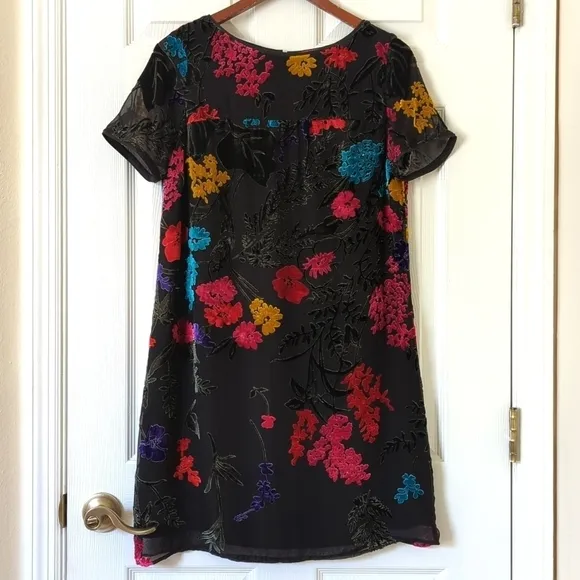 Maeve Anthropologie Alisa Floral Burnout Velvet &amp; Silk Mini Tee Dress Black 4P