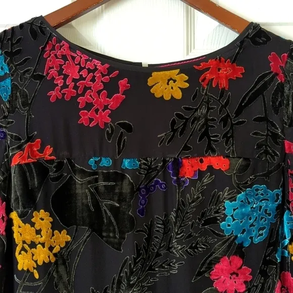 Maeve Anthropologie Alisa Floral Burnout Velvet &amp; Silk Mini Tee Dress Black 4P