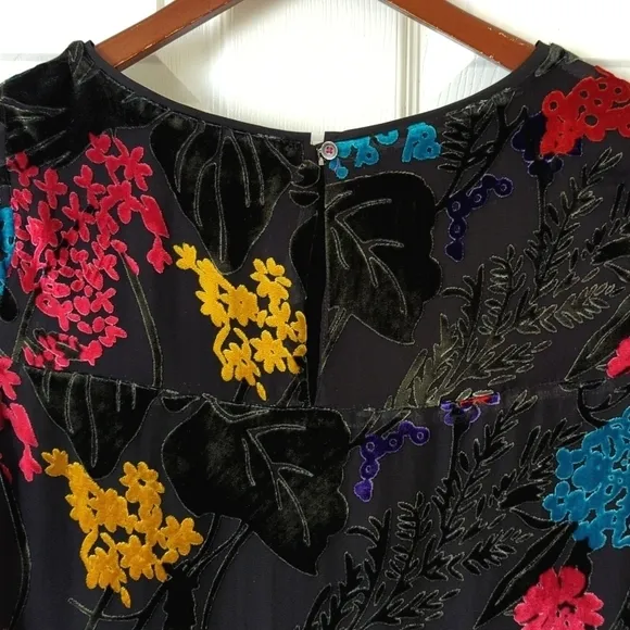 Maeve Anthropologie Alisa Floral Burnout Velvet &amp; Silk Mini Tee Dress Black 4P