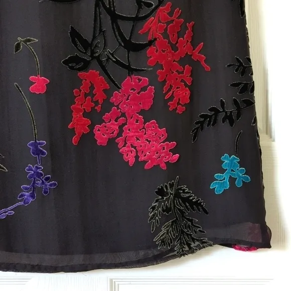Maeve Anthropologie Alisa Floral Burnout Velvet &amp; Silk Mini Tee Dress Black 4P
