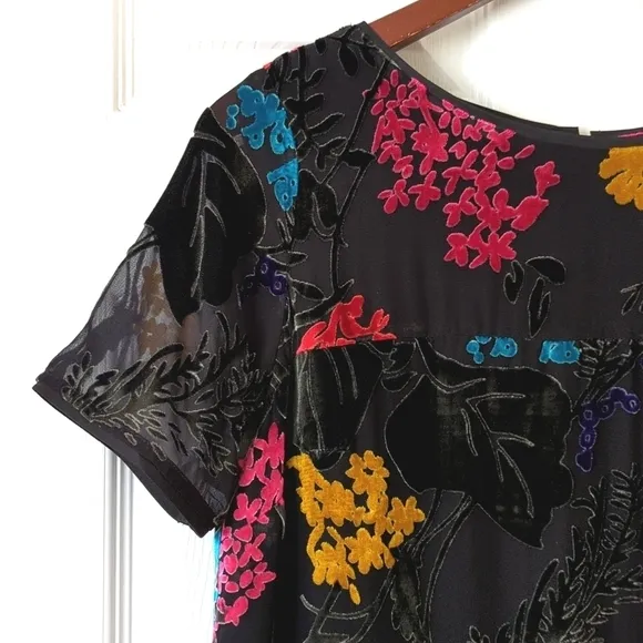 Maeve Anthropologie Alisa Floral Burnout Velvet &amp; Silk Mini Tee Dress Black 4P