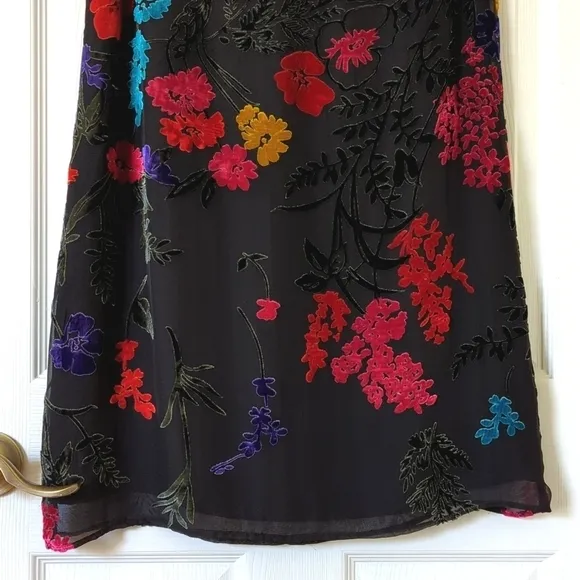 Maeve Anthropologie Alisa Floral Burnout Velvet &amp; Silk Mini Tee Dress Black 4P
