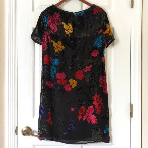Maeve Anthropologie Alisa Floral Burnout Velvet &amp; Silk Mini Tee Dress Black 4P