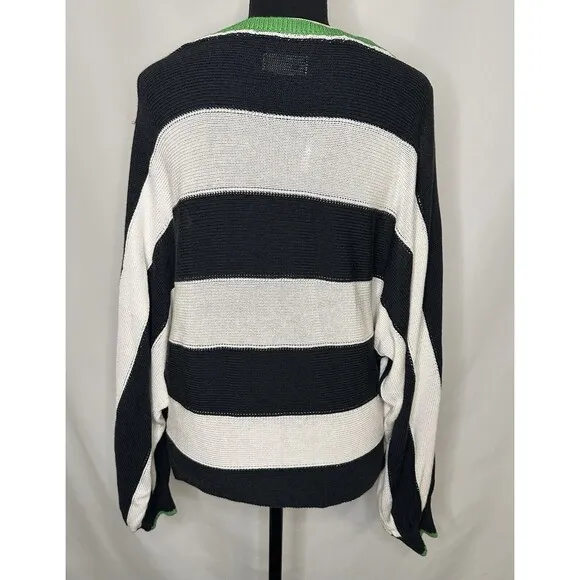 Maeve By Anthropologie Slouchy Boatneck White Black Green Sweater Women's SMALL