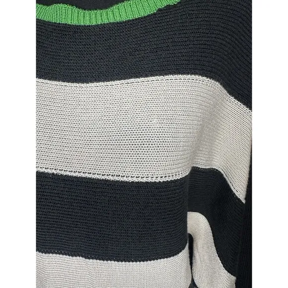 Maeve By Anthropologie Slouchy Boatneck White Black Green Sweater Women's SMALL